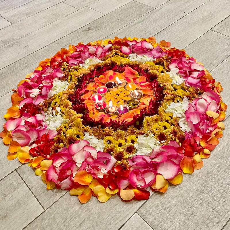 Diwali rangoli with candles